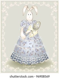 Easter card.  Illustration of an easter rabbit with egg. Illustration lace.