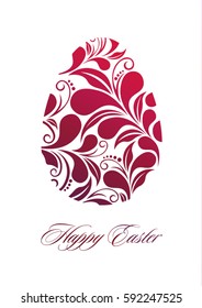Easter card with the inscription Happy Easter. Easter egg ornament in floral style for holiday design. EPS10.