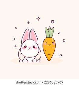Easter Card with Kawaii Easter Bunny and Carrot