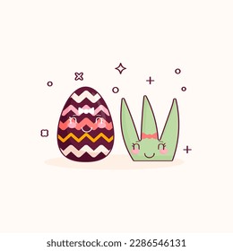 Easter card with kawaii eggs and grass