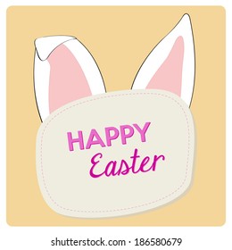 easter card, large bunny ears with the message of good wishes for a happy easter isolated