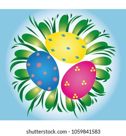 Easter card. The leaves of the wreath. Easter eggs. Vector