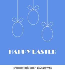 Easter card with line eggs on pastel blue background. Vector illustration, Minimalistic style