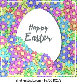 Easter card in many flowers with white frame
