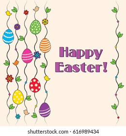 Easter Card with Multicolor Eggs and Inscription: Happy Easter!