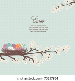 Easter card with nest of easter eggs