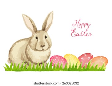 Easter card on a white background, watercolor, vector illustration.