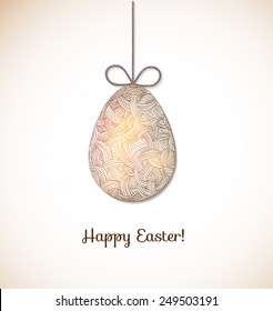 Easter card with one big ornated hanging egg. Vector illustration