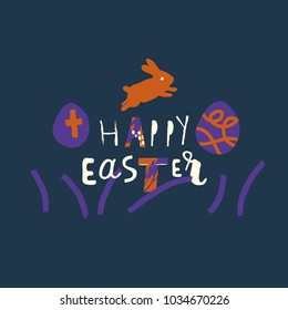 Easter card with orange rabbit.