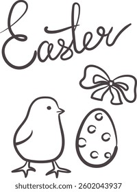 Easter card with a painted chicken and egg. Hand drawn sketch. Vector illustration.
