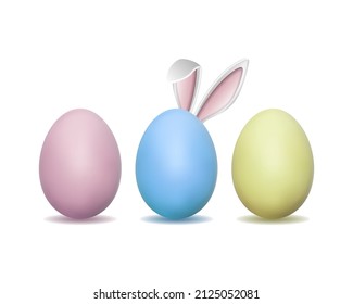 Easter card with pale pastel Easter eggs and Bunny ears. Elegant style decor on christian resurrection symbol. Vector illustration