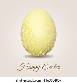 Easter card with pale yrllow pastel Easter egg and text Happy easter. Elegant style decor on christian resurrection symbol. Vector illustration