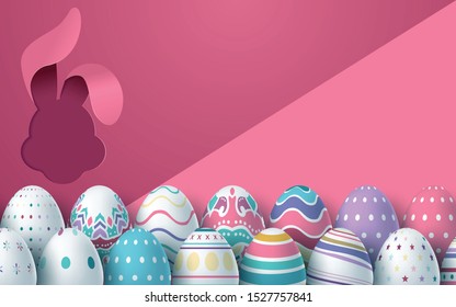 Easter card with paper cut egg shapes. Vector illustration