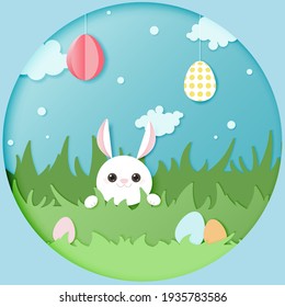 Tarjeta de Pascua con estilo de corte de papel. 