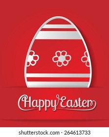 Easter card. Paper egg and lettering on red background.