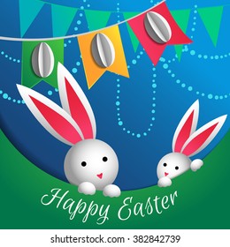 Easter card with paper eggs. Material design, origami