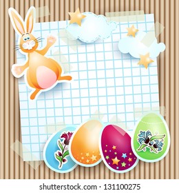 Easter card with paper elements on cardboard, vector