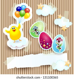 Easter card with paper elements on cardboard, vector