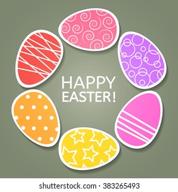 Easter card with paper painted eggs. Vector illustration.