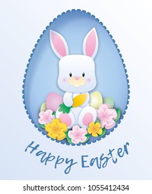 Easter card with paper rabbit. Vector.
