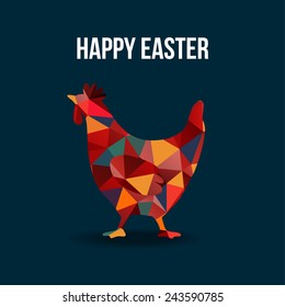 Easter card with polygon hen silhouette, vector illustration background