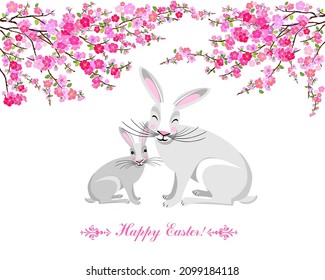 Easter card. Postcard  with Easter bunny rabbit. Vector illustration.