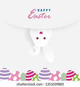 Easter card with rabbit, egg easter colorful. Vector illustration. Place for your text.