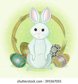 Easter card with rabbit and eggs