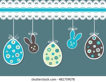 Easter card with rabbit and eggs