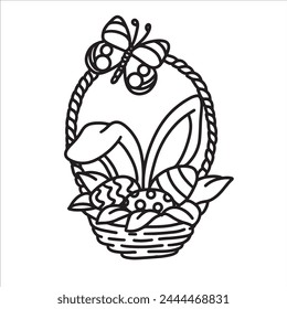 Easter card with rabbit and eggs Vector Illustration Outline
