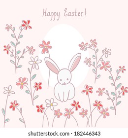 easter card with rabbit and flowers
