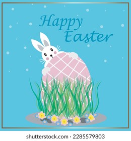 Easter card with rabbit and a gold texture frame.
