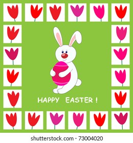 easter card with rabbit holding easter egg