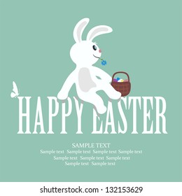 Easter card with a rabbit on letters, illustration.
