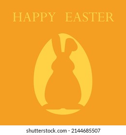 Easter card with rabbit pattern. Postcard with lettering. Ideal for banner, advertisement, sale. Vector illustration in flat minimalistic style. Rabbit sits on the back of its paws