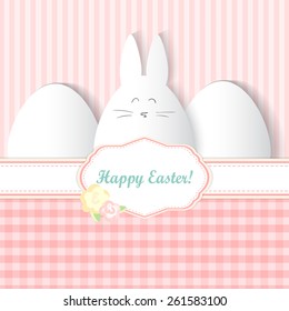easter card. rabbits. blue and pink color