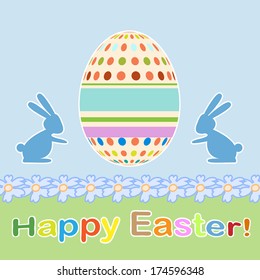Easter card. Rabbits and eggs. Vector illustration.