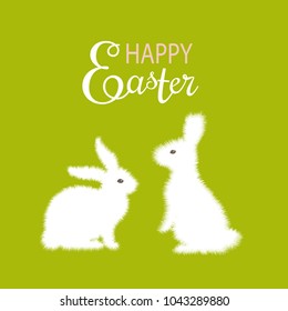 Easter Card With Rabbits With Gradient Mesh, Vector Illustration