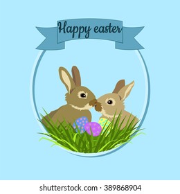 Easter card with rabbits on a light background