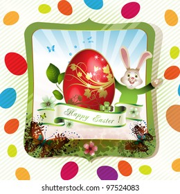 Easter card with red egg and bunny