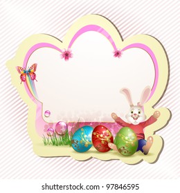 Easter card with red eggs and bunny