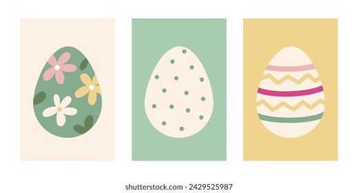 Easter card set. Cute easter egg in spring colors . Posters, strikers, print, design elements.