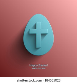 Easter card in the shape of an egg with the image of a Christian cross, Easter background