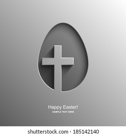 Easter card in the shape of an egg with the image of a Christian cross, Easter background