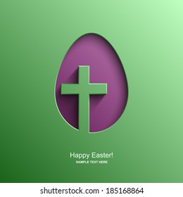 Easter card in the shape of an egg with the image of a Christian cross, Easter background