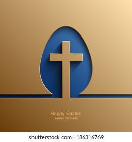 Easter card in the shape of an egg with the image of a Christian cross, Easter background