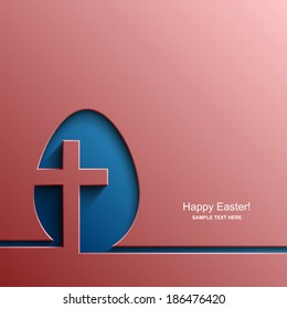 Easter card in the shape of an egg with the image of a Christian cross, Easter background