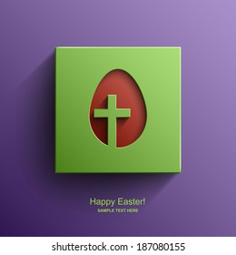 Easter card in the shape of an egg with the image of a Christian cross, Easter background