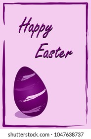 Easter card with striped Easter eggs and the text Happy Easter in violet colors. Eps 10 Vector file