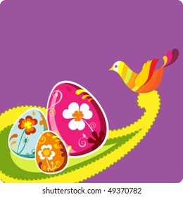 Easter card template - abstract basket with colored eggs